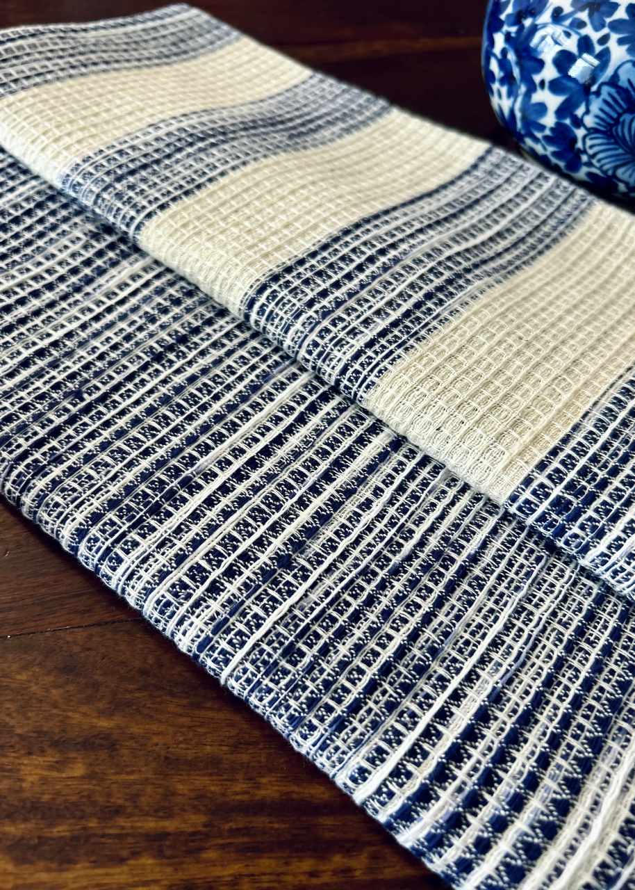 Hand Woven Hache Dish Towels Blue Gray & White Mayamam Weavers